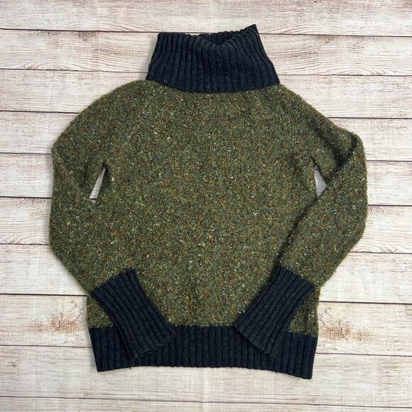 Cynthia Rowley Green Speckled Turtleneck Sweater Small Charcoal Trim Cozy - Picture 1 of 11